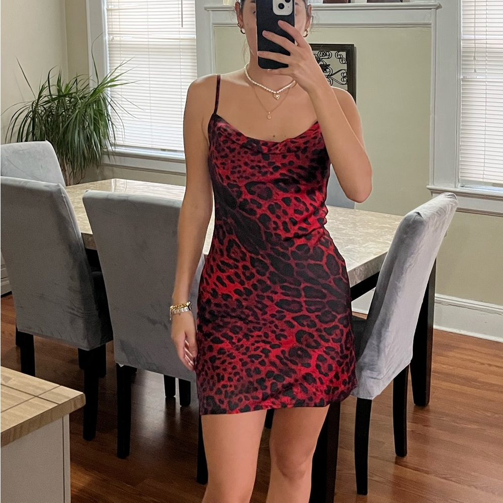 Satin leopard cheetah boohoo mini dress